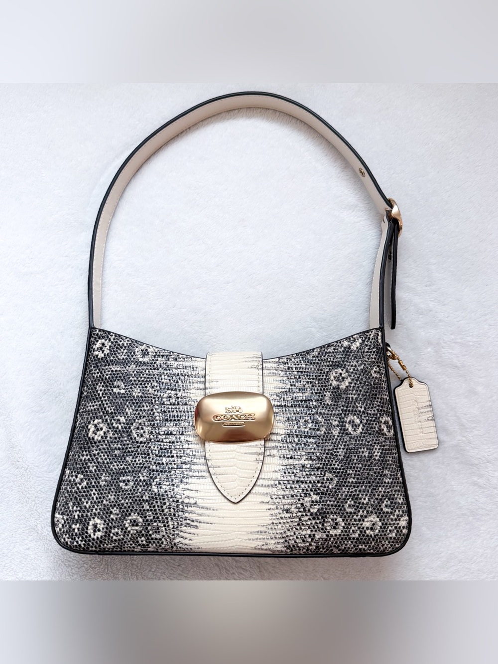 Coach Eliza Shoulder Bag CR352 in Lizard-Embossed Leather + Brass Hardware NWOT